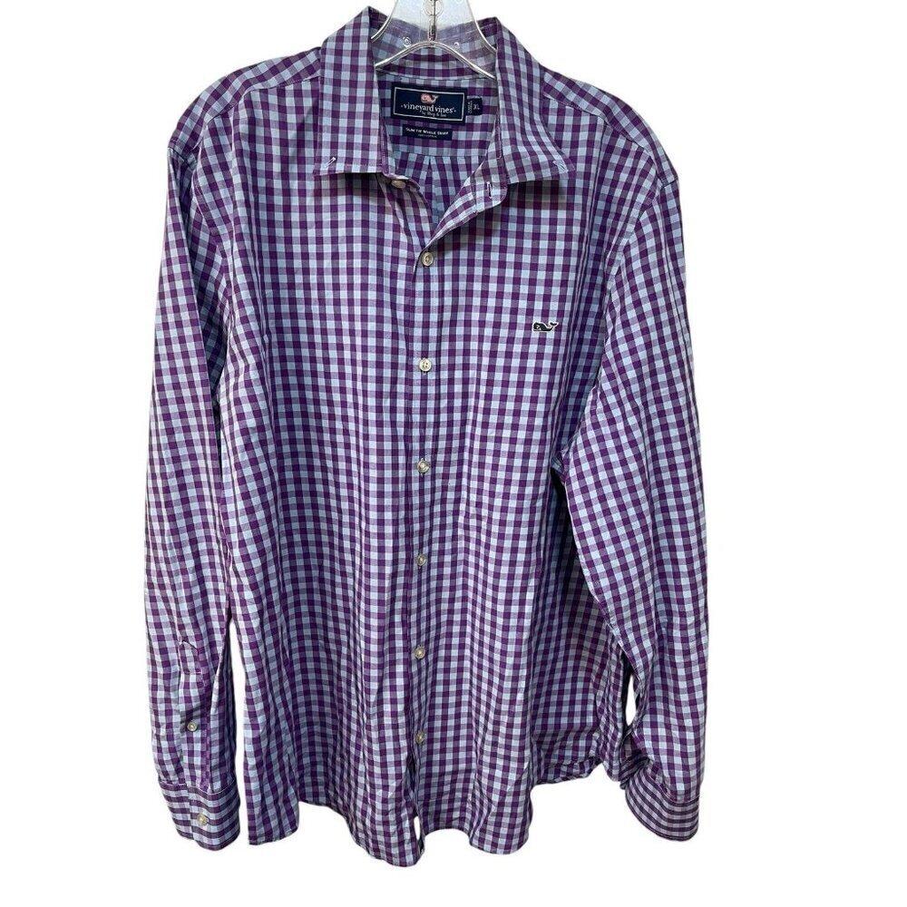 Vineyard Vines Button Down Slim Fit Whale Shirt Blue Purple Checkered Mens XL